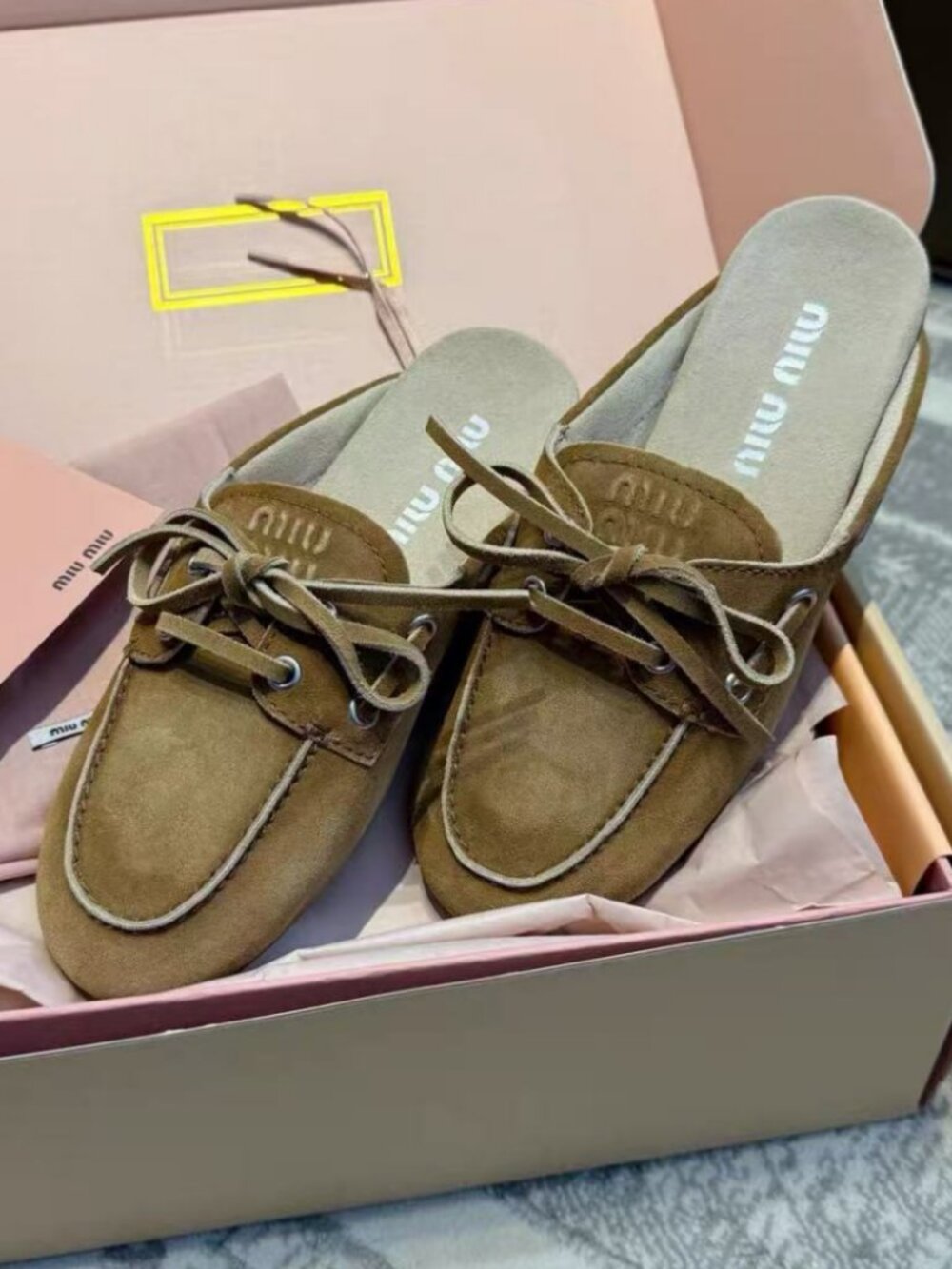 Miu Miu Brown Suede Lace‑Up Mule Slide - Picture 4 of 9
